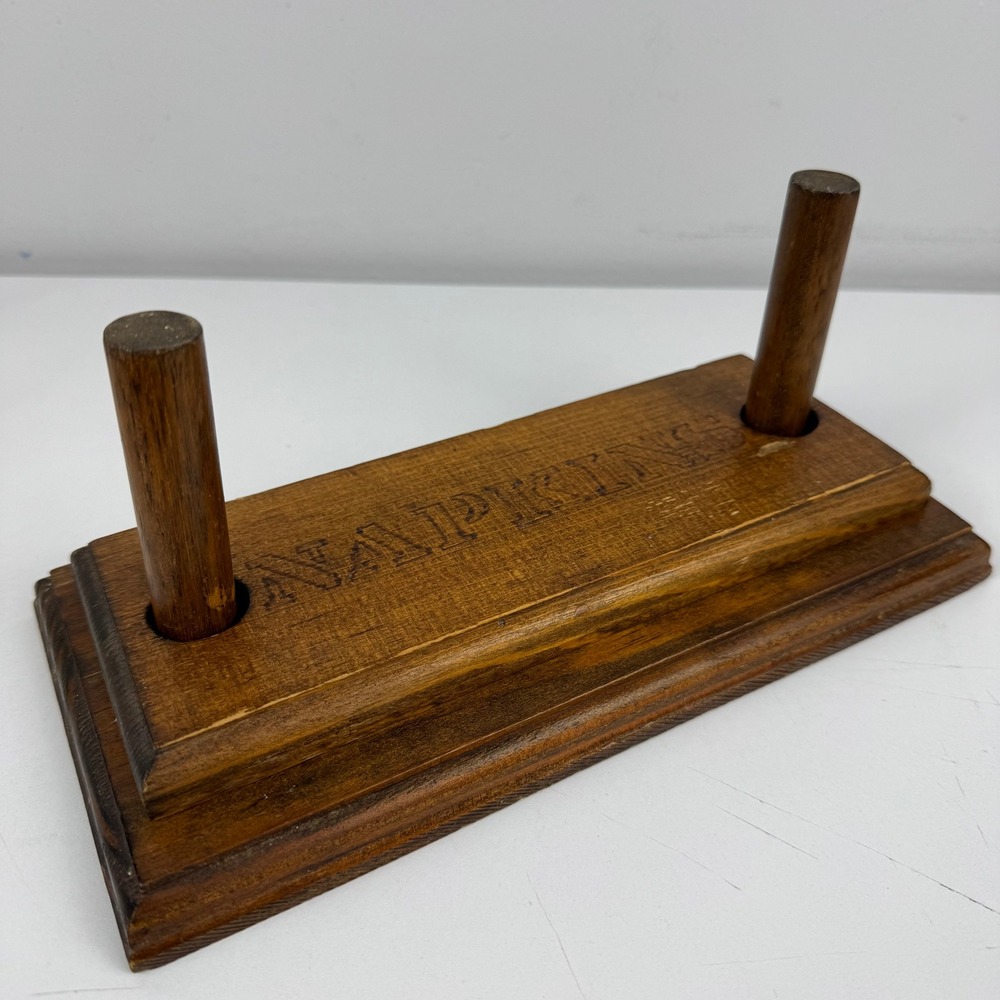 Vintage Wooden Napkin Holder Weighted Two Post Rustic Farmhouse Kitchen Decor